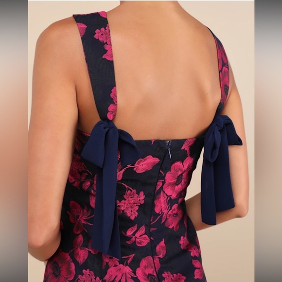 NWT Lulu's navy and pink Floral Mini Dress tie straps size small - Picture 4 of 9
